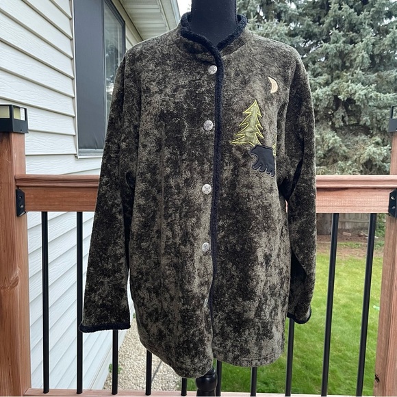 Vtg Artisans Lightweight Fleece Sweater Jacket Women’s XL Soft Button Wildlife - Picture 1 of 15